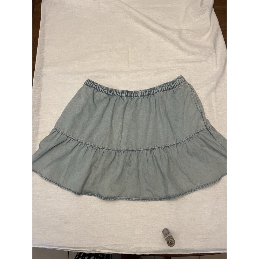 American Eagle Lt Wash Denim Ruffle Skirt NWT Sz XL W Pockets